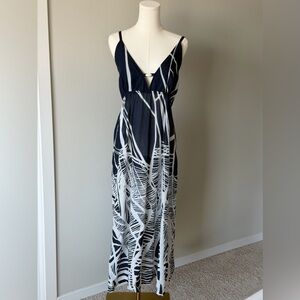 ANAYA by kareena’s Chic Navy and White Cotton Maxi Sheer Cover - Up Dress.